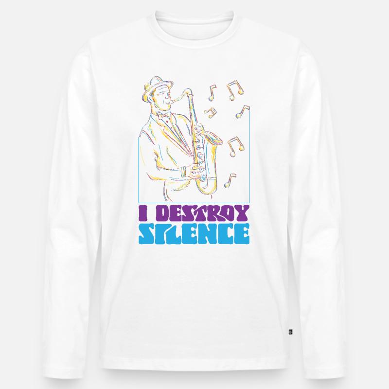 Saxophone I Destroy Silence - Männer Premium Bio Langarmshirt - Weiß