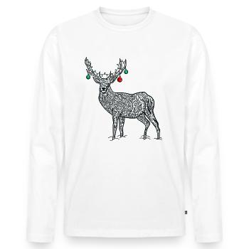 Holzschnitt Winter Waldtiere Weihnachten Weihnachten - Männer Premium Bio Langarmshirt - Weiß - Vorne - Nico (187cm)