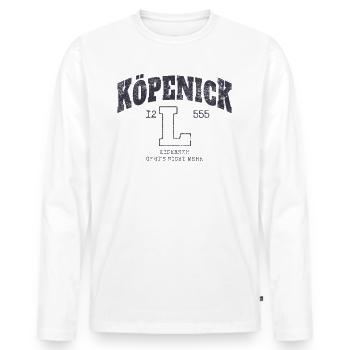 Köpenick BLN 12555 - Eiserner geht's nicht mehr - Männer Premium Bio Langarmshirt - Weiß - Vorne - Nico (187cm)