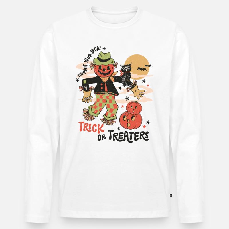 Halloween-Spaß mit gruseliger Retro-Vogelscheuche - Männer Premium Bio Langarmshirt - Weiß