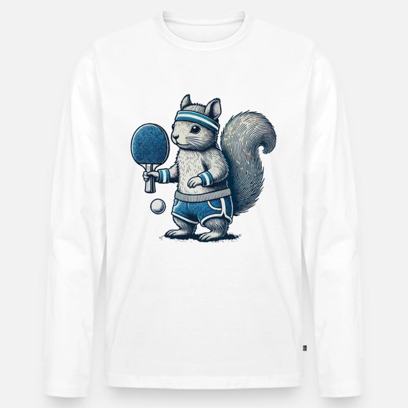 Retro Tischtennis Eichhörnchen Spaß - Männer Premium Bio Langarmshirt - Weiß