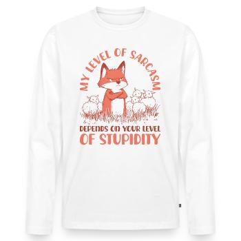Mon niveau de sarcasme dépend de votre stupidité - T-shirt manches longues Premium bio Homme - blanc - Devant - Nico (187cm)