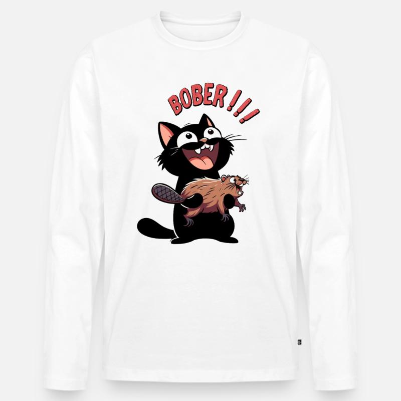 Hyper-Katze ruft „Bober!!!“ – Tierischer Ausraster - Männer Premium Bio Langarmshirt - Weiß