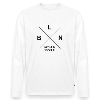 Berlin Koordinaten – Mein Chaos, mein Zuhause - Männer Premium Bio Langarmshirt - Weiß - Vorne - Nico (187cm)