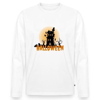 Halloween Gruselig Friedhof Mond Hexe Vampire - Männer Premium Bio Langarmshirt - Weiß - Vorne - Nico (187cm)