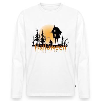 Halloween Gruselig Friedhof Mond Hexe Vampire - Männer Premium Bio Langarmshirt - Weiß - Vorne - Nico (187cm)