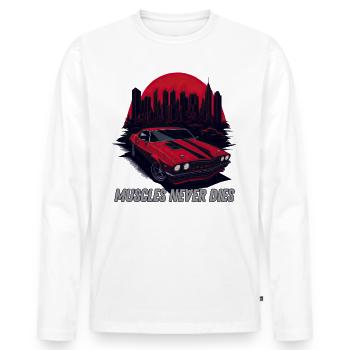 Muscle Car ne meurt jamais - T-shirt manches longues Premium bio Homme - blanc - Devant - Nico (187cm)