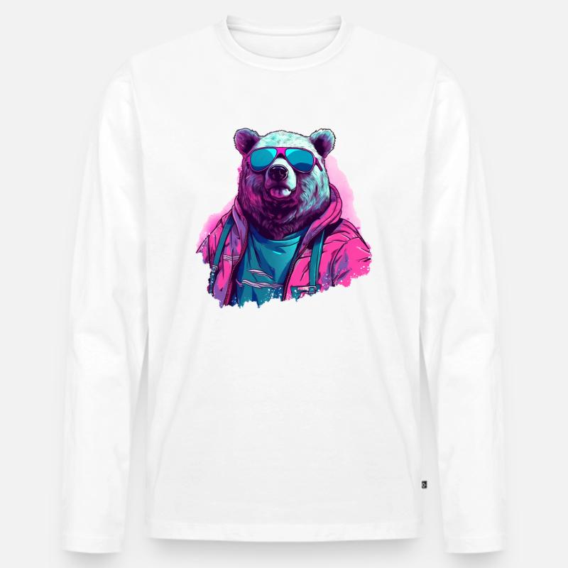 Pinker Bär mit Sonnenbrille - Männer Premium Bio Langarmshirt - Weiß