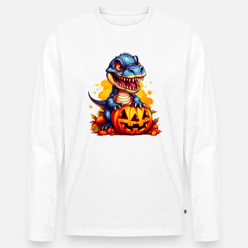 Halloween T-Rex - Männer Premium Bio Langarmshirt - Weiß