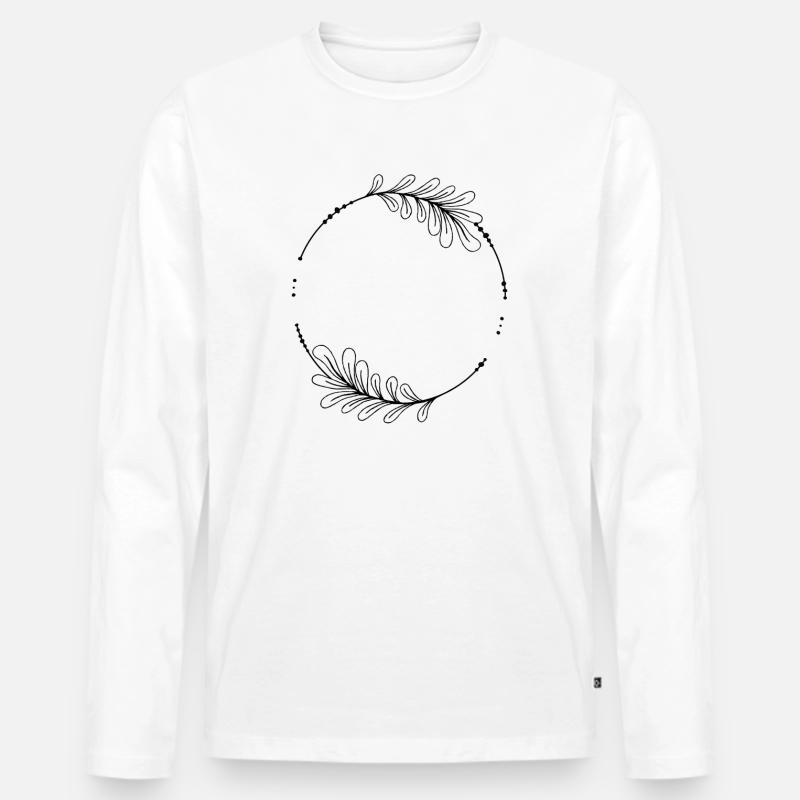 Schwarzer Kreis Rahmen mit Blättern - Männer Premium Bio Langarmshirt - Weiß