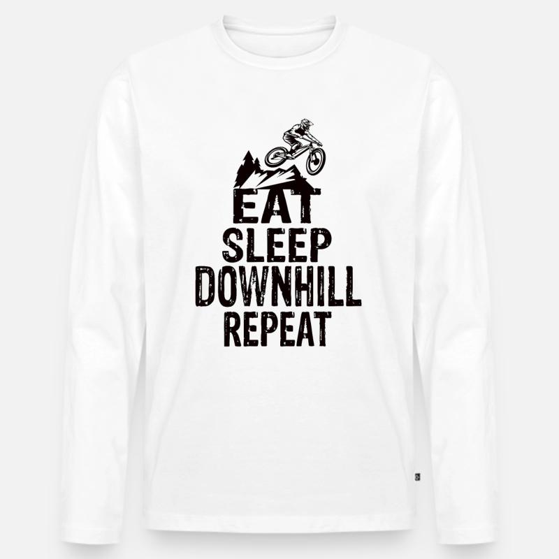 Eat Sleep Downhill Repeat - Männer Premium Bio Langarmshirt - Weiß