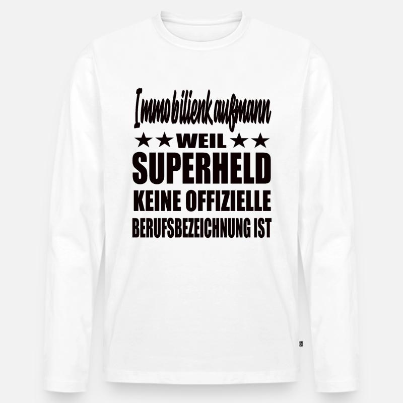 Immobilienkaufmann Superheld Spruch - Männer Premium Bio Langarmshirt - Weiß