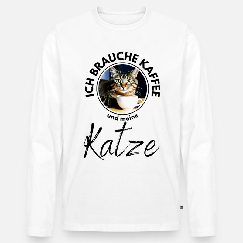Katze Katzen Kaffee - Männer Premium Bio Langarmshirt - Weiß