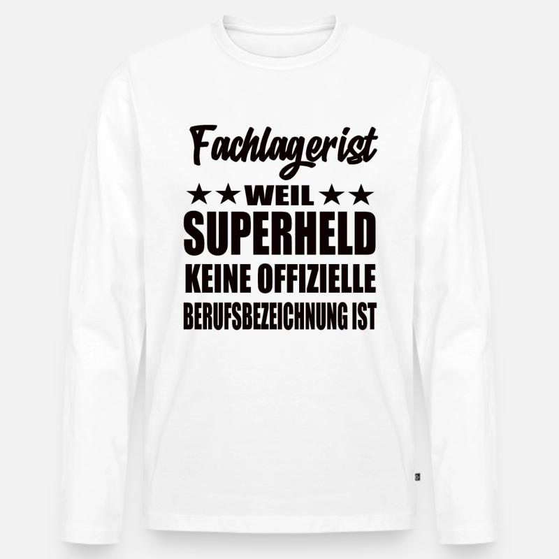 Fachlagerist Superheld Spruch - Männer Premium Bio Langarmshirt - Weiß