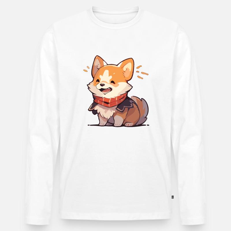 Corgi - Männer Premium Bio Langarmshirt - Weiß