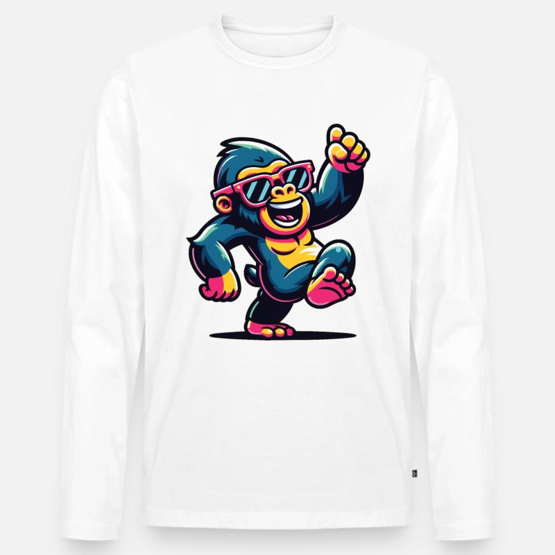 Gorilla mit Sonnenbrille - Männer Premium Bio Langarmshirt - Weiß