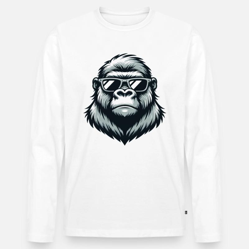 Gorilla mit Sonnenbrille - Männer Premium Bio Langarmshirt - Weiß