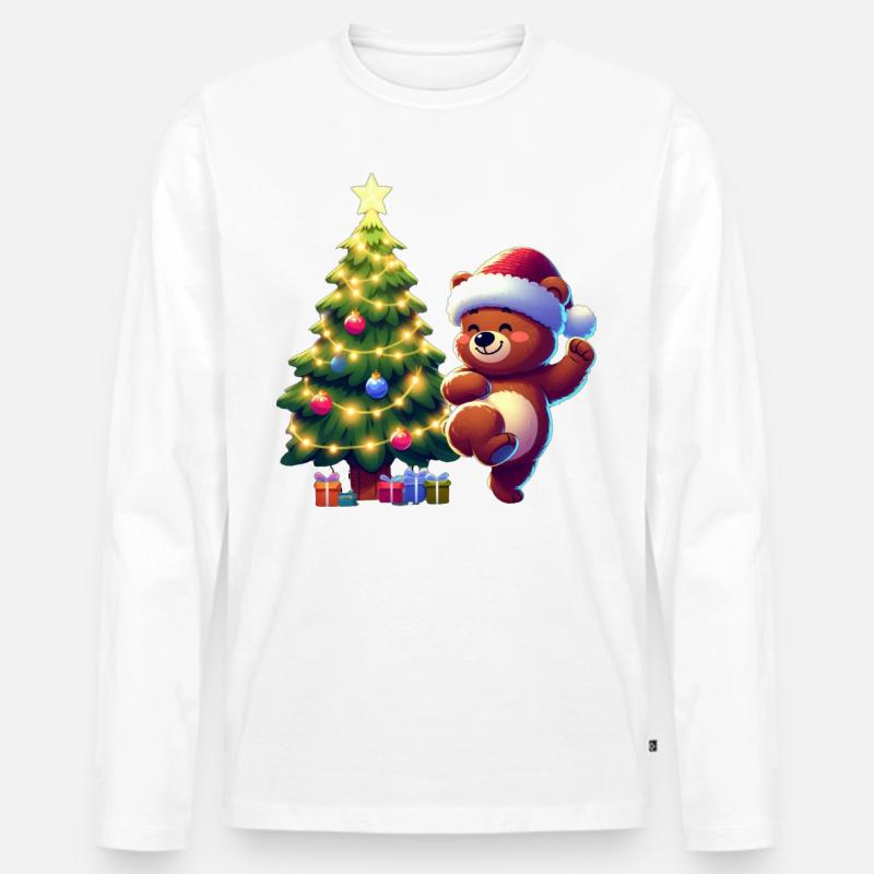 Tanzender Bär - Männer Premium Bio Langarmshirt - Weiß