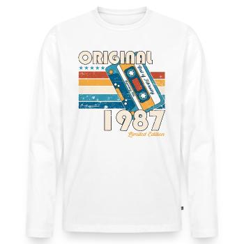 Cassette 36e anniversaire Février né en 1987 - T-shirt manches longues Premium bio Homme - blanc - Devant - Nico (187cm)
