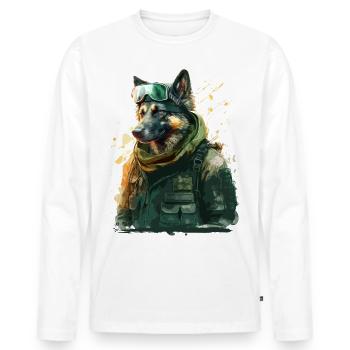 German Shepherd as a soldier - Men's Premium Organic Long Sleeve Shirt - white - Front - Nico (187cm)