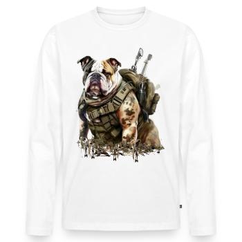 Bulldog en tant que soldat - T-shirt manches longues Premium bio Homme - blanc - Devant - Nico (187cm)