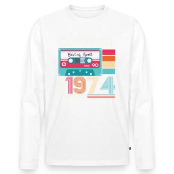 49th birthday man April Born 1974 Cassette - Men's Premium Organic Long Sleeve Shirt - white - Front - Nico (187cm)
