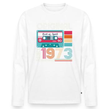 50e anniversaire homme April Born 1973 Cassette - T-shirt manches longues Premium bio Homme - blanc - Devant - Nico (187cm)