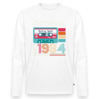 39e anniversaire homme April Born 1984 Cassette - T-shirt manches longues Premium bio Homme - blanc - Devant - Nico (187cm)