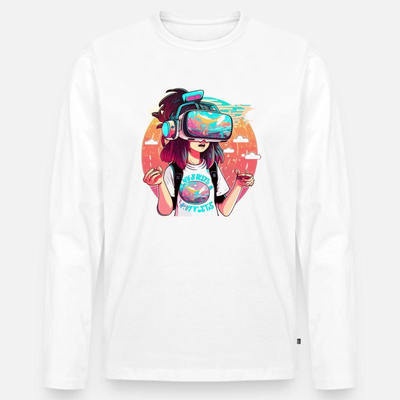 Holographische VR - Männer Premium Bio Langarmshirt - Weiß