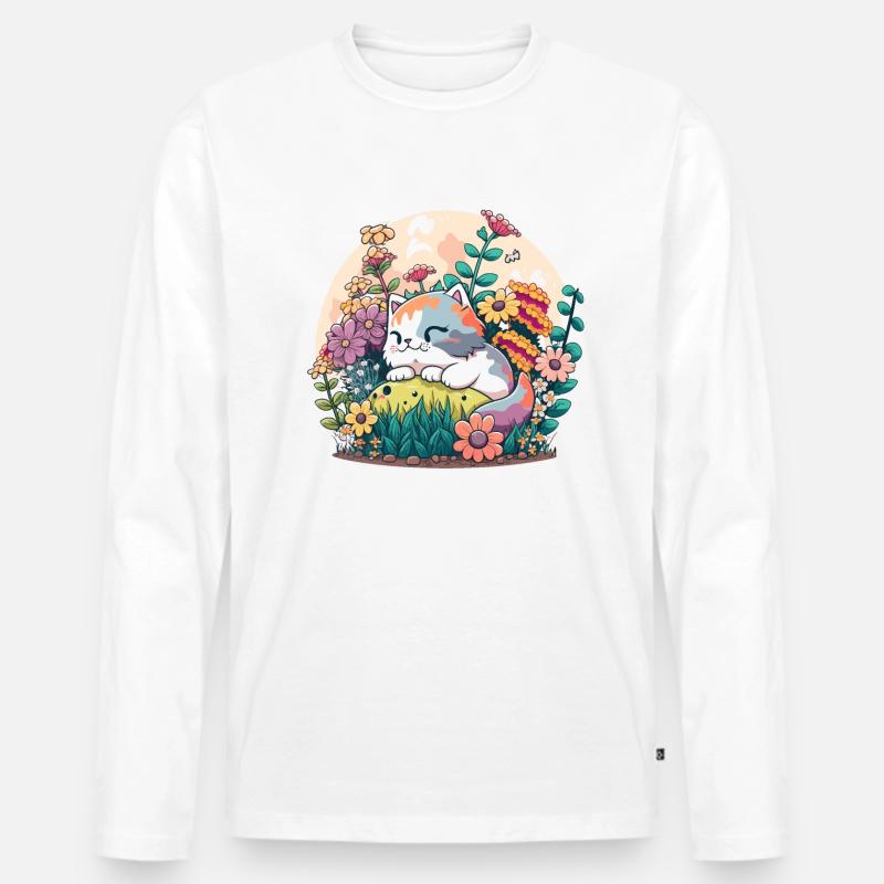 Gartenkatze - Männer Premium Bio Langarmshirt - Weiß
