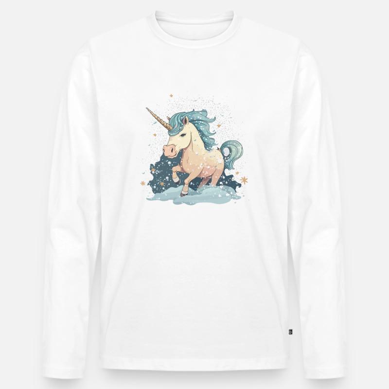 Verschneites Einhorn - Männer Premium Bio Langarmshirt - Weiß