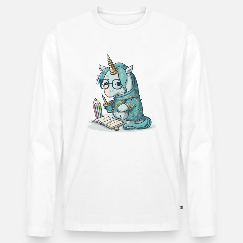 Einhorn-Kalligraph - Männer Premium Bio Langarmshirt - Weiß