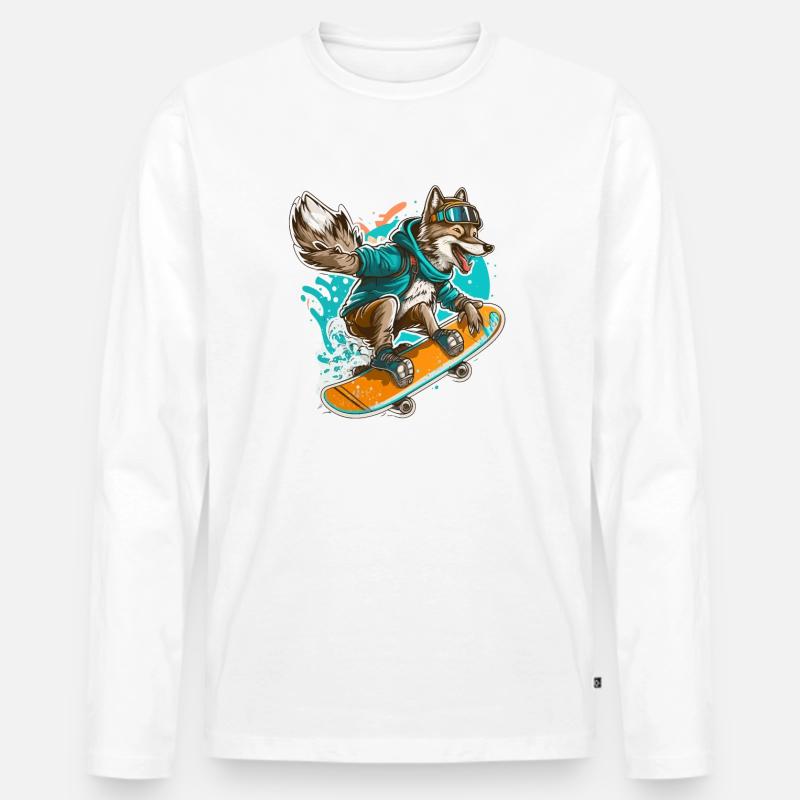 Wolf - Männer Premium Bio Langarmshirt - Weiß