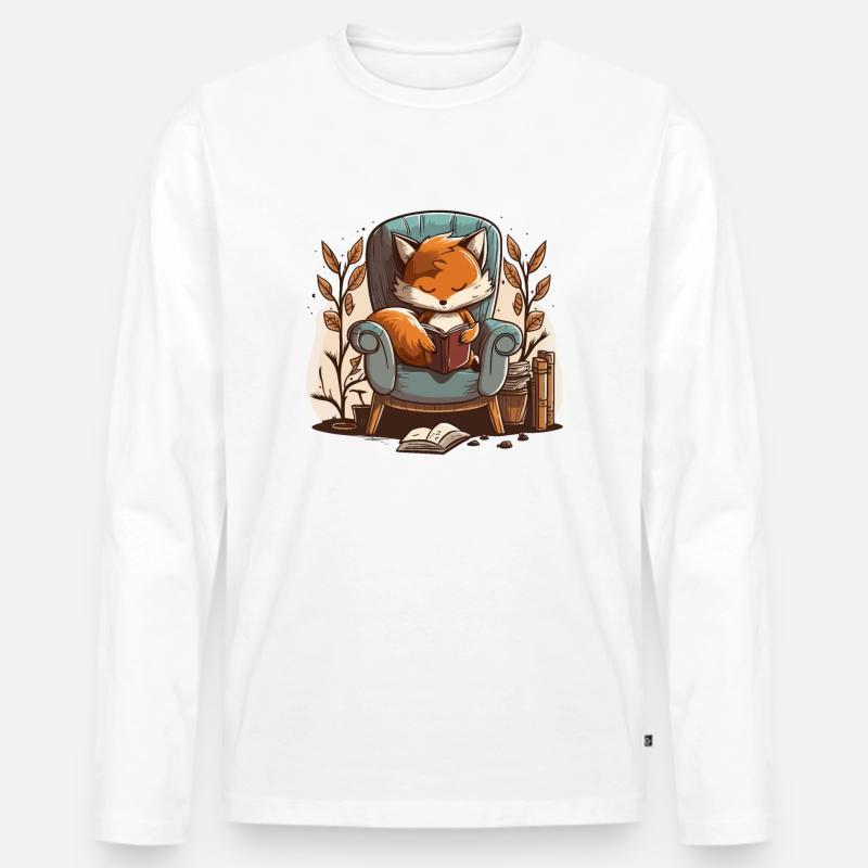 Foxy Reader - Männer Premium Bio Langarmshirt - Weiß