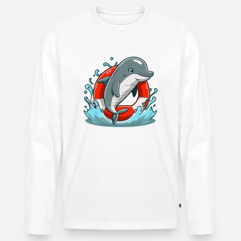 Rettungsmission mit Delfin - Männer Premium Bio Langarmshirt - Weiß