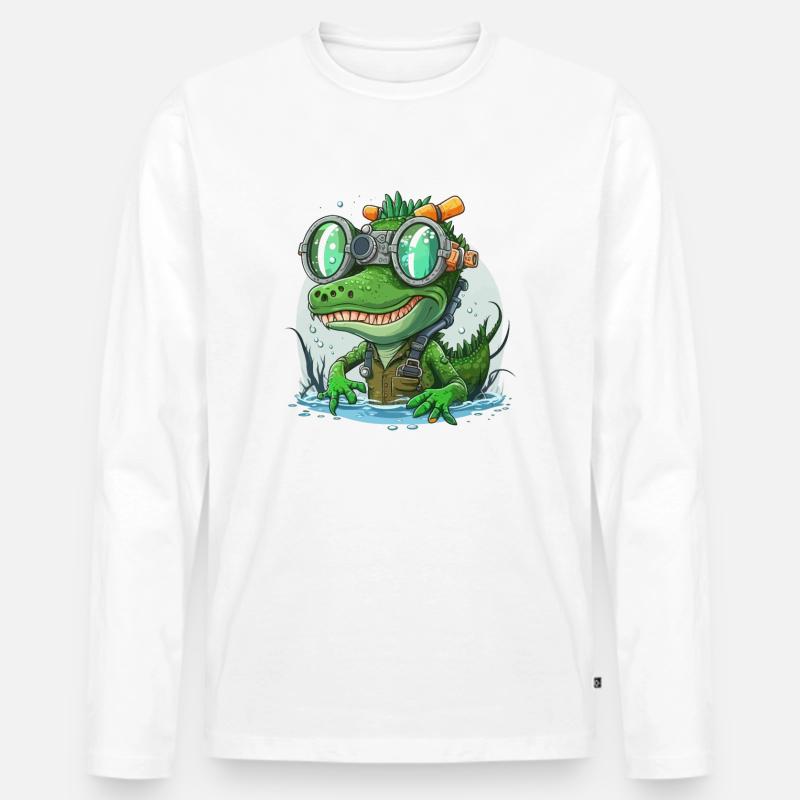 Krokodil und Schnorchel - Männer Premium Bio Langarmshirt - Weiß