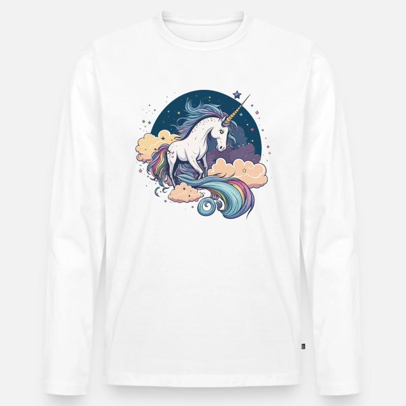 Regenbogen-Einhorn - Männer Premium Bio Langarmshirt - Weiß