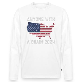 T-shirt anti- Brain Vote Democracy 2024 - T-shirt manches longues Premium bio Homme - blanc - Devant - Nico (187cm)