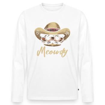 T-shirt cowboy chat miaoussé drôle - T-shirt manches longues Premium bio Homme - blanc - Devant - Nico (187cm)