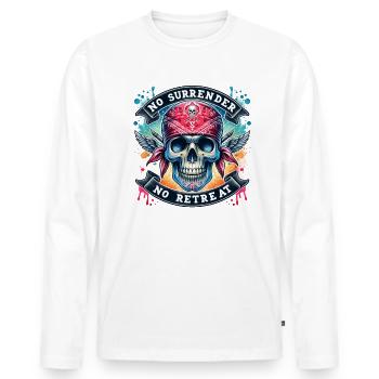 "fearless No Retreat Warrior" t-shirt - Men's Premium Organic Long Sleeve Shirt - white - Front - Nico (187cm)