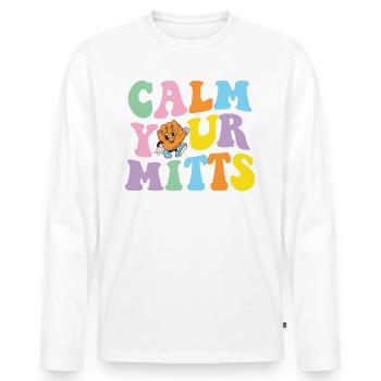 Calm Your Mitts Baseball-t-shirt - Männer Premium Bio Langarmshirt - Weiß - Vorne - Nico (187cm)