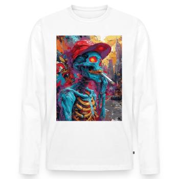 Smoking Skull, Totenkopf mit Zigarette - Männer Premium Bio Langarmshirt - Weiß - Vorne - Nico (187cm)