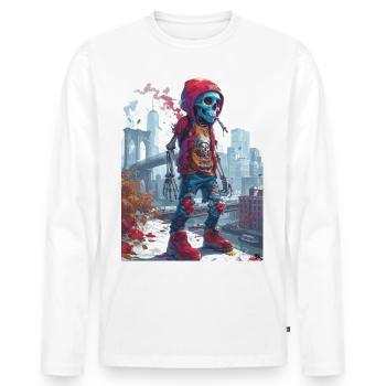 Smoking Skull, Totenkopf mit Zigarette - Männer Premium Bio Langarmshirt - Weiß - Vorne - Nico (187cm)