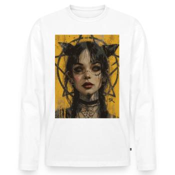 The Woman - Skull, Totenkopf, Pentagramm - Männer Premium Bio Langarmshirt - Weiß - Vorne - Nico (187cm)