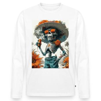 Smoking Skull, Totenkopf mit Zigarette - Männer Premium Bio Langarmshirt - Weiß - Vorne - Nico (187cm)