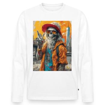 Freaky World - Skull, Totenkopf - Männer Premium Bio Langarmshirt - Weiß - Vorne - Nico (187cm)