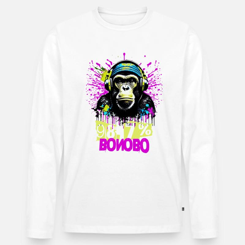 98,7 Bonobo Evolution Schimpanse Tee - Männer Premium Bio Langarmshirt - Weiß