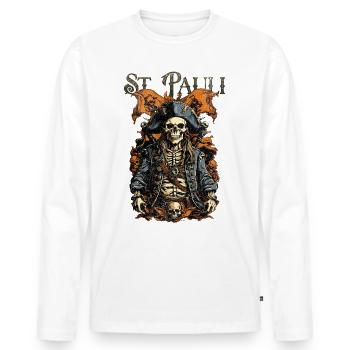 Hamburger Seemann Schädel St. Pauli Tee - Männer Premium Bio Langarmshirt - Weiß - Vorne - Nico (187cm)