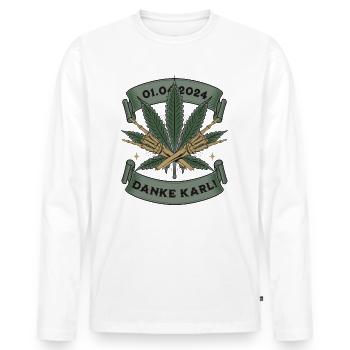 Cannabis Legalisierung Danke Karl Tee - Männer Premium Bio Langarmshirt - Weiß - Vorne - Nico (187cm)