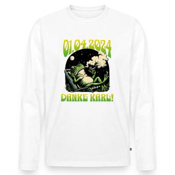 Cannabis Legalisierung Danke Karl Tee - Männer Premium Bio Langarmshirt - Weiß - Vorne - Nico (187cm)